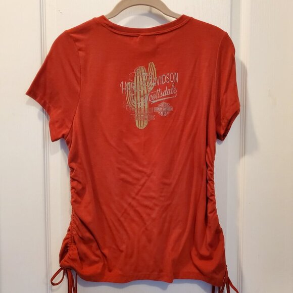 🧡 HARLEY-DAVIDSON Scottsdale Ruched T-Shirt - Burnt Orange - Women's XL 🧡 - Picture 3 of 6